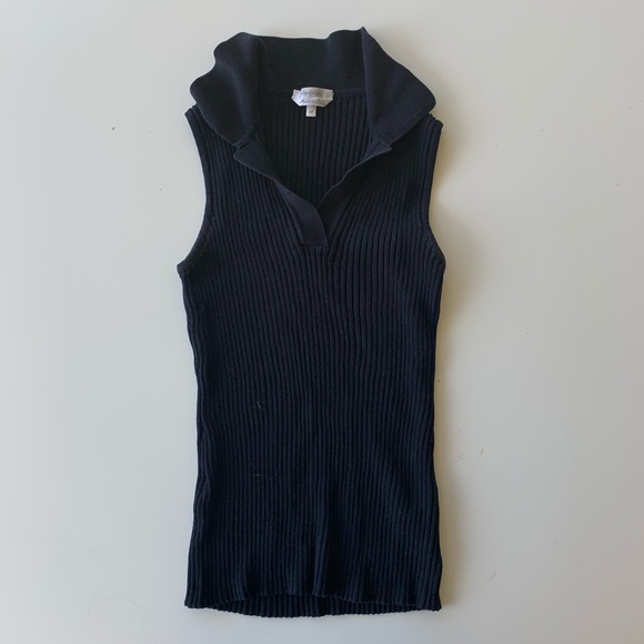 MaxMara Black Collared Ribbed Tank - Picture 2 of 4